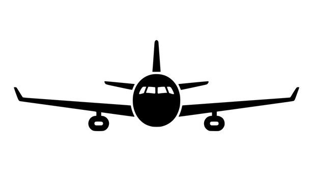 Commercial airplane front view solid vector icon isolated on white
