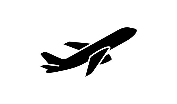 Airplane takeoff solid silhouette vector icon for flight travel and aviation