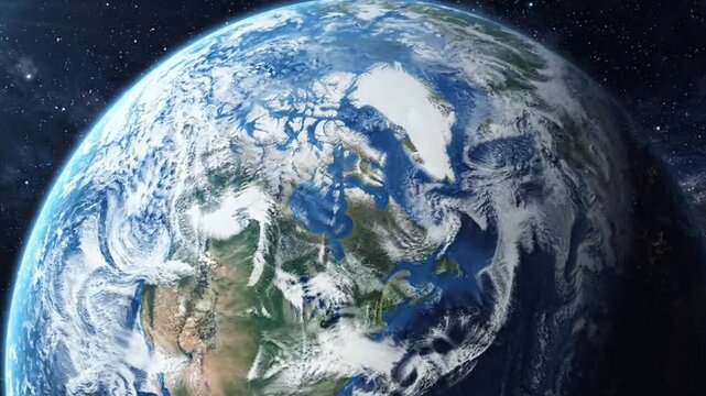 Satellite View of Planet Earth Showing North Pole Arctic Ice Cap Coverage