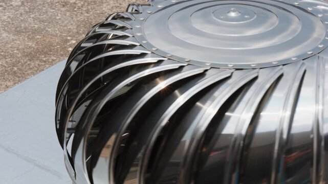 Close-up view of stainless steel hood spherical shell rotating at high speed