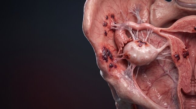 Endometriosis Lesions Adhering to Ovarian Surface and Pelvic Wall