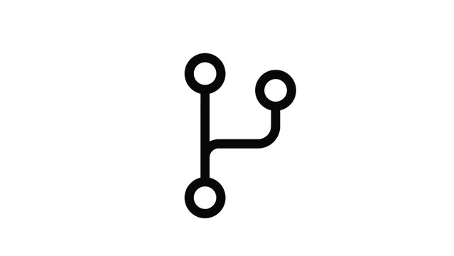 Minimalist black git branching icon featuring simple connected node lines on clean white paper