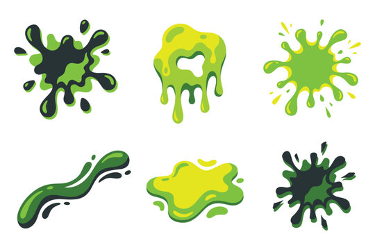 Colorful slime splat vector illustration with dripping blobs and splashes for playful game and party designs
