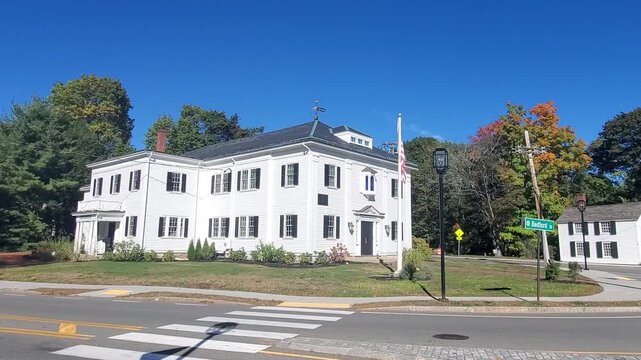 Historic First Public Normal School Building in Lexington Massachusetts During Autumn