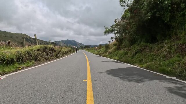Nevado del Ruiz Scenic Mountain Highway through the Colombian Andes near Manizales. Vehicle POV.