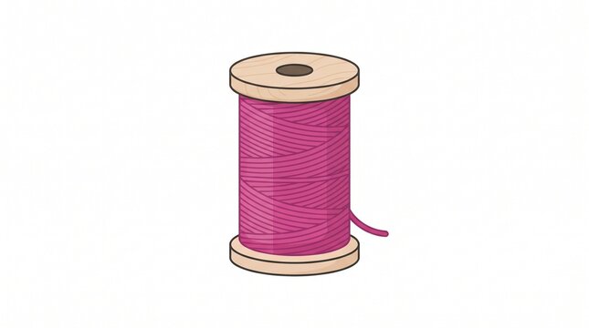 Pink thread on a wooden spool isolated on white background