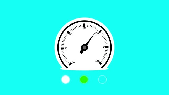 Animated speedometer gauge measuring performance levels with color-coded status indicators measurement