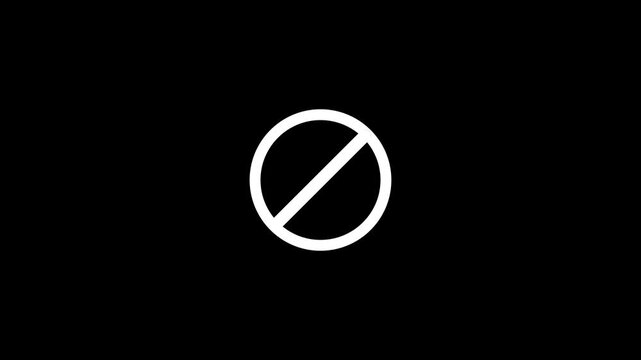 Minimalist prohibited sign animation on black background, warning symbol motion forbidden