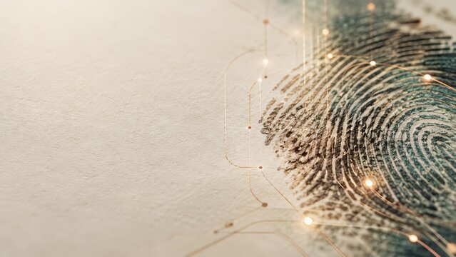 Digital biometric fingerprint identification and security concept illustration technology abstract background