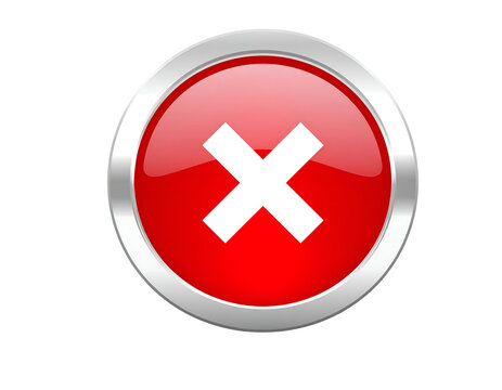 Glossy red cancel button with white cross and silver rim