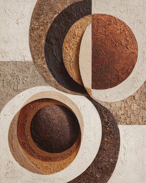 Abstract Textured Painting With Layered Circular Shapes in Earthy Brown Tones And Geometric Composition For Modern Wall Art