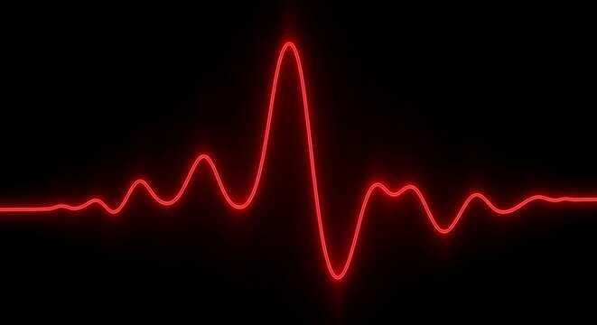 Glowing red neon heartbeat waveform line on black background