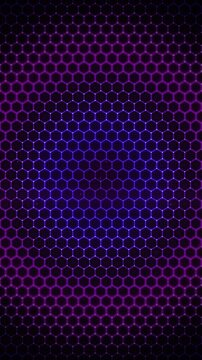 Abstract Purple Hexagonal Grid Pattern with Glowing Particles on Dark Background