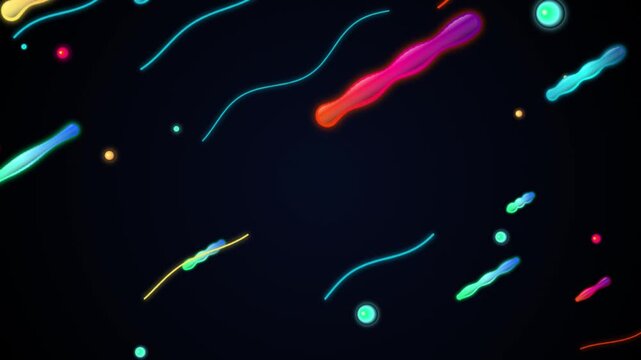 Abstract digital illustration of glowing microorganisms and bacteria cells floating in dark space