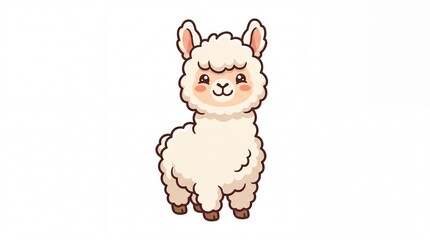 Fototapeta premium Adorable Fluffy White Alpaca Illustration Featuring A Cute Friendly Cartoon Character Design For Nursery Decor And Childrens Stationery Projects