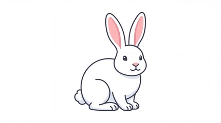 Fototapeta premium Cute White Rabbit Sitting Cartoon Vector Illustration Isolated on White Background