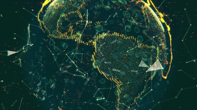 Digital Globe Made of Glowing Dots with Connected Network Lines