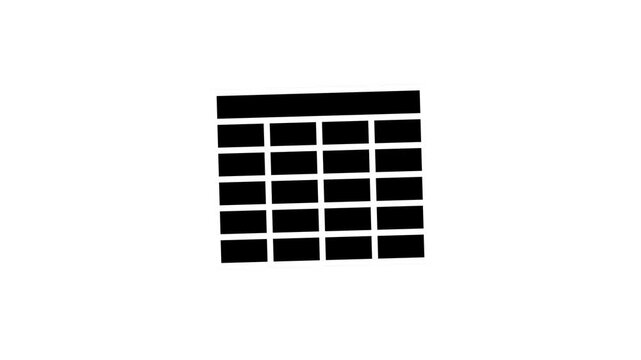 Black and white animated table icon rotating on white background.