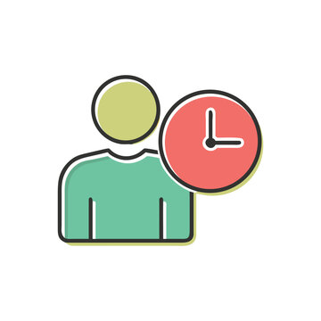 User Profile with Clock for Time Management Schedule Appointment Reminder and Personal Productivity Single Icon Vector Illustration