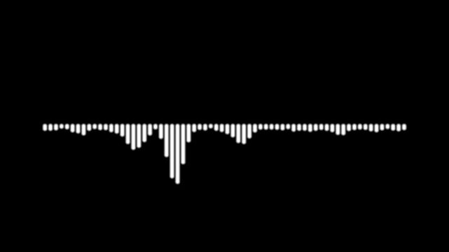 audio equalizer background animation, abstract white sound waves, waveform spectrum visualization, glowing digital lines, pulsing frequency meter, minimalist music rhythm graphics in 4k