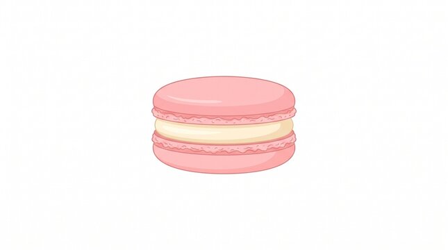 Pink sweet macaron pastry dessert with creamy filling on white background