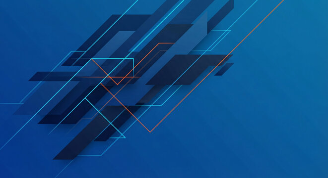 Modern abstract geometric composition with blue and orange diagonal lines