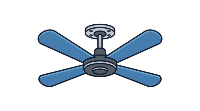 Modern blue ceiling fan isolated on white background