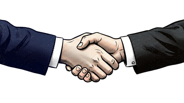 Business handshake in pop art comic book style isolated on transparent background