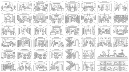 Obraz premium Abstract geometric line art composition showcasing interconnected modular units in a grid-based architectural framework for urban planning visualizations.