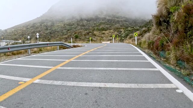 Nevado del Ruiz Mountain Road on the Route between Manizales and Murillo, Colombia. Driving POV.