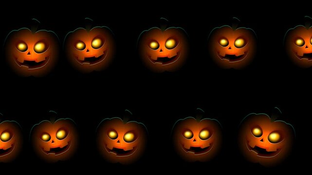 Animated Halloween pumpkins with light eyes pattern on the black background	
