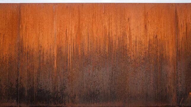 Weathered rusty metal sheet wall with textured oxidized steel surface