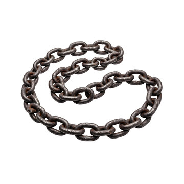 Isolated heavy rusty metal chain links loop on transparent background for industrial and security design
