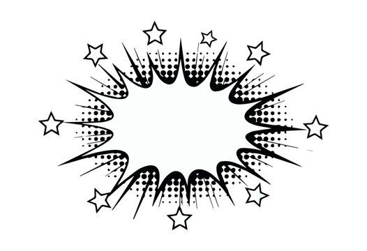 comic action burst with blank center halftone pattern stars and clouds