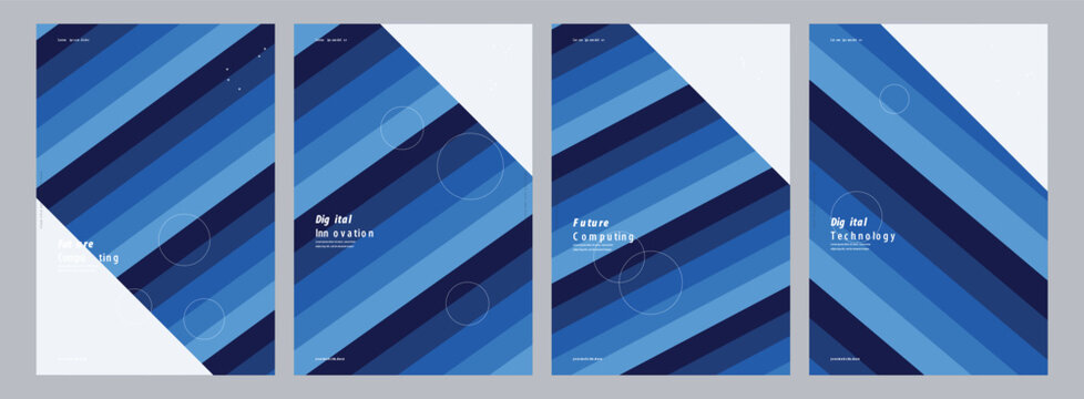 Professional blue diagonal striped layout collection featuring a modern poster design for corporate business marketing collateral and event branding