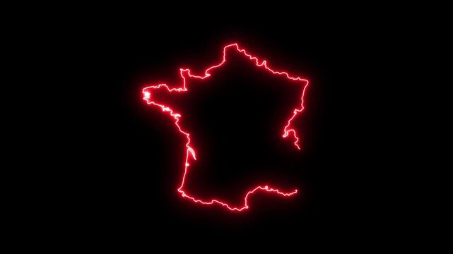 France map outline with glowing red neon effect on black background