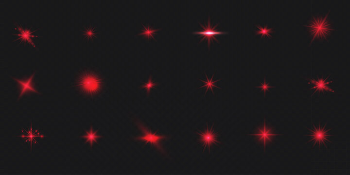 bright red flashes of light against a dark background. The effects take the form of starbursts, flares, and glowing sparks, evoking associations with police beacons and warning signals.
