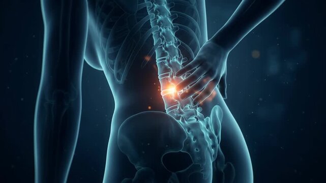 Medical 3d animation showing back pain and spinal disc injury