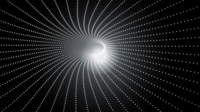 Abstract luminous vortex forming into a bright spherical shape in dark space during a clean digital animation