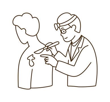 Dermatologist Examining Skin Mole On Patient Back During Checkup