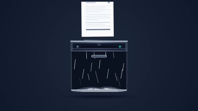 Animated paper shredder destroying document in office