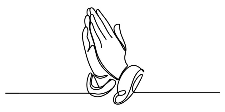 Continuous single line drawing of praying hands together