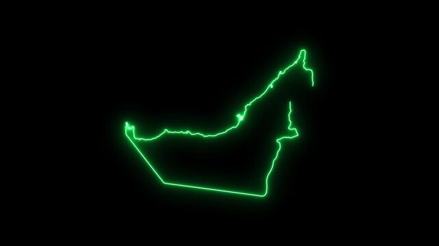 United arab emirates map outline neon glowing animation, uae country border silhouette motion