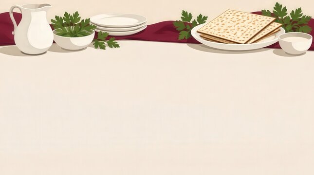 Matzah with Passover Seder Elements on Background with Copy Space