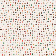 Nautical Pattern with Anchors, Ships, and Lighthouses © lucky
