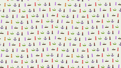 Nautical Pattern with Ships, Anchors, and Lighthouses © lucky