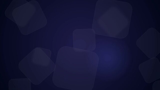 Abstract dark blue background with glowing geometric square shapes moving softly in a loop, creating a modern digital motion graphic design element for technology presentations and creative projects
