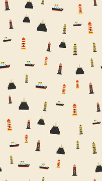 Ships and lighthouses seamless pattern