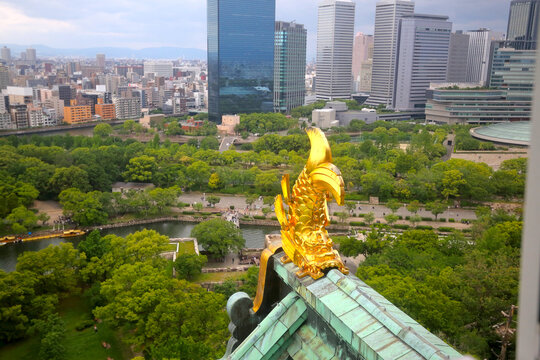 The Shachihoko&mdash;a guardian deity combining the features of a tiger and a carp&mdash;serves as a protector against fire and a symbol of power, prestige, and wealth; it adorns the roof of Osaka Castle