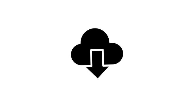 Black and white cloud download symbol animation loop on a white background.